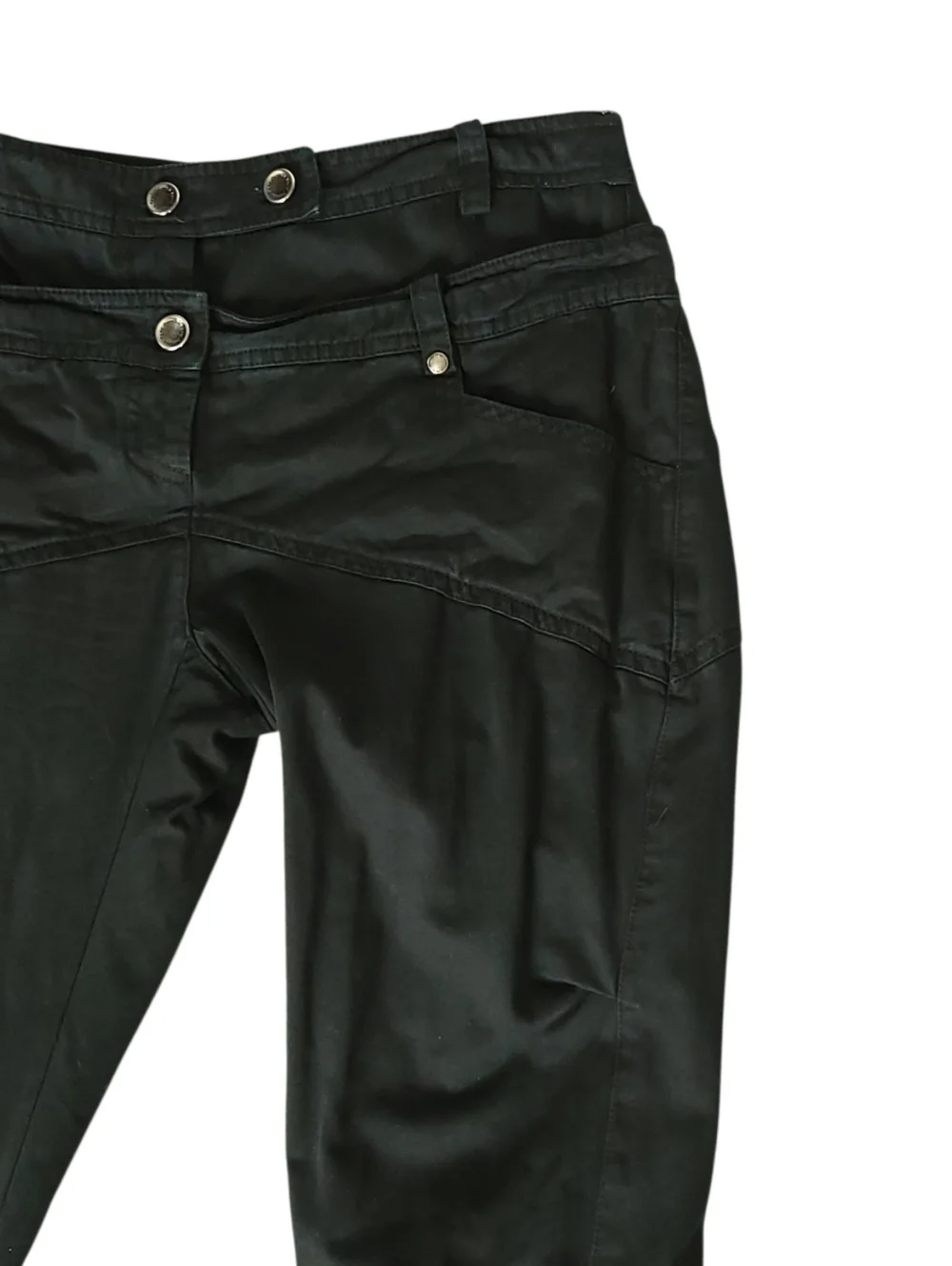 Patrizia Pepe Black Double Waist Cigarette Pants Y2K Utility Moto IT42 US6